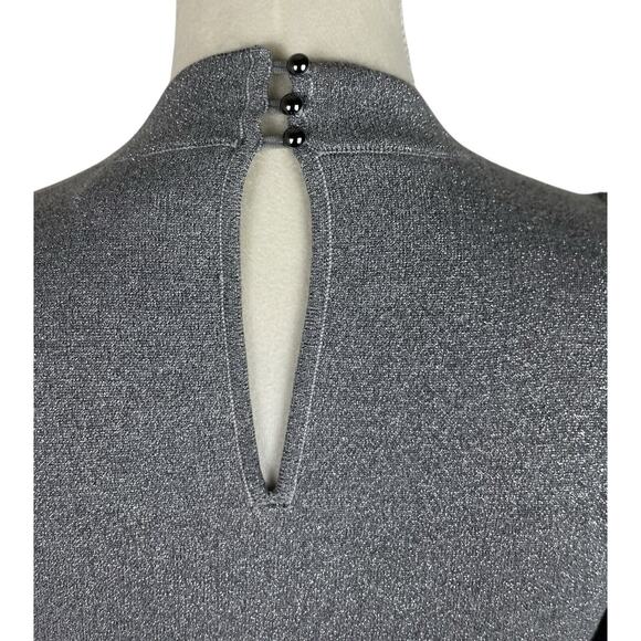 Sezane Metallic Silver Gray Jumper Sweater Mock Neck Keyhole Back Size XS - Picture 6 of 8